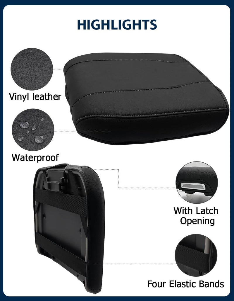 Eaglecover Center Console Cover for Chevy Silverado 1500 Accessories & GMC Sierra 2019-2026, Yukon & Tahoe & Suburban 2021-2026, Bucket Seat Only, Vinyl Armrest Middle Console Cover, Black-Gray Stitch - Image 5